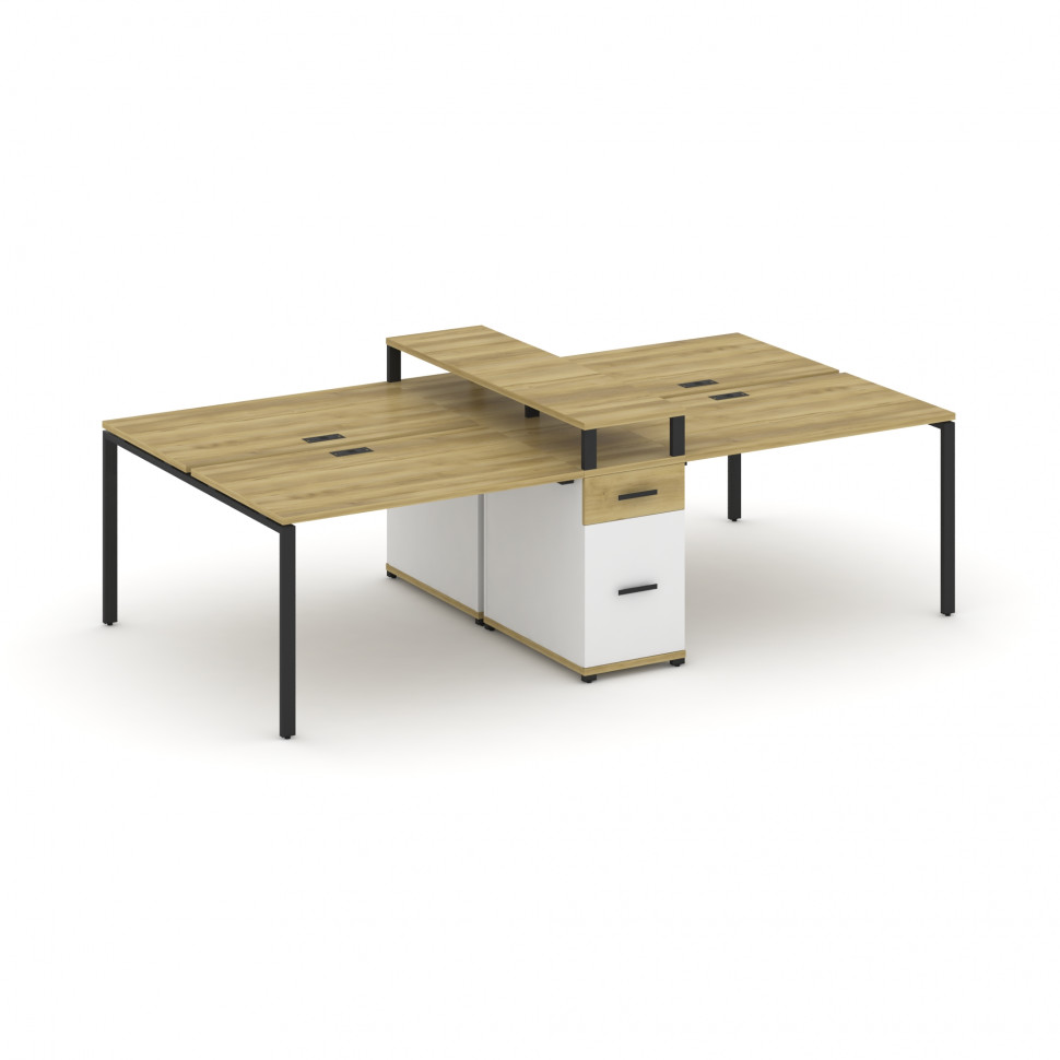 Concept Рабочая станция 4 места с 1 опорной тумбой CN.DRS-438 B Дуб Винченцо/Белый Бриллиант/Металл