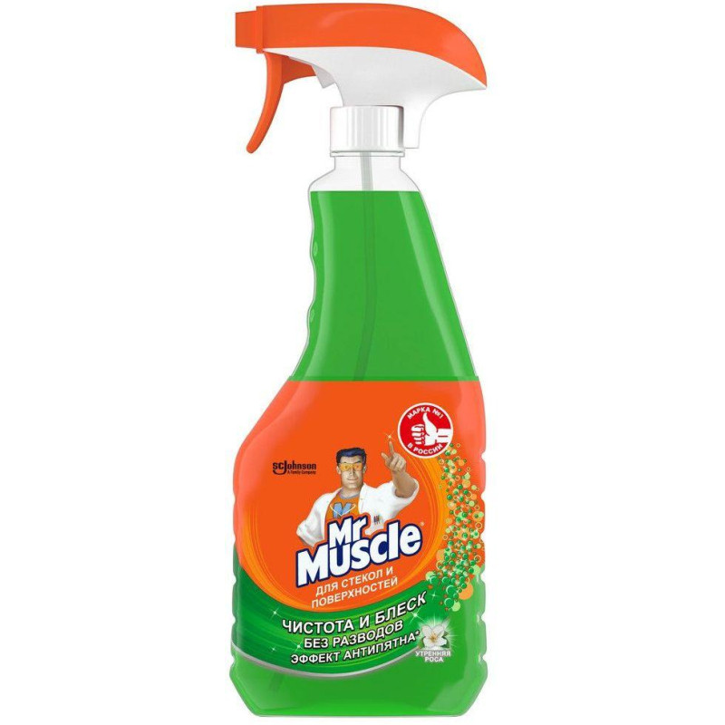 Средство для стекол и зеркал МИСТЕР МУСКУЛ с нашат.спиртом курок,530 мл