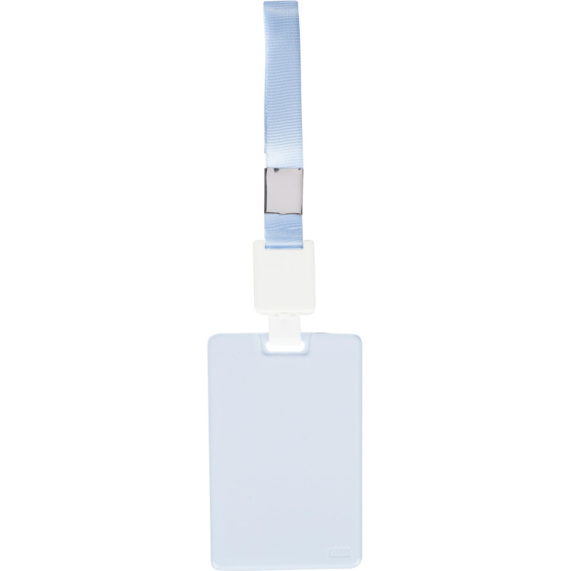 Бейдж Deli 64803 вертик.,с держат.,вкладыш:89x54мм,влагозащ.,голубой,блист