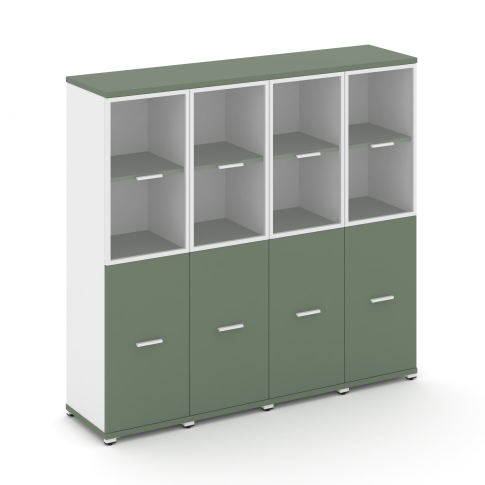 Concept Шкаф 4 узкие секции, 4 ниши CN.STU-442 RPW W Кобо/Белый Бриллиант/Металл Белый/Прозрачный 16