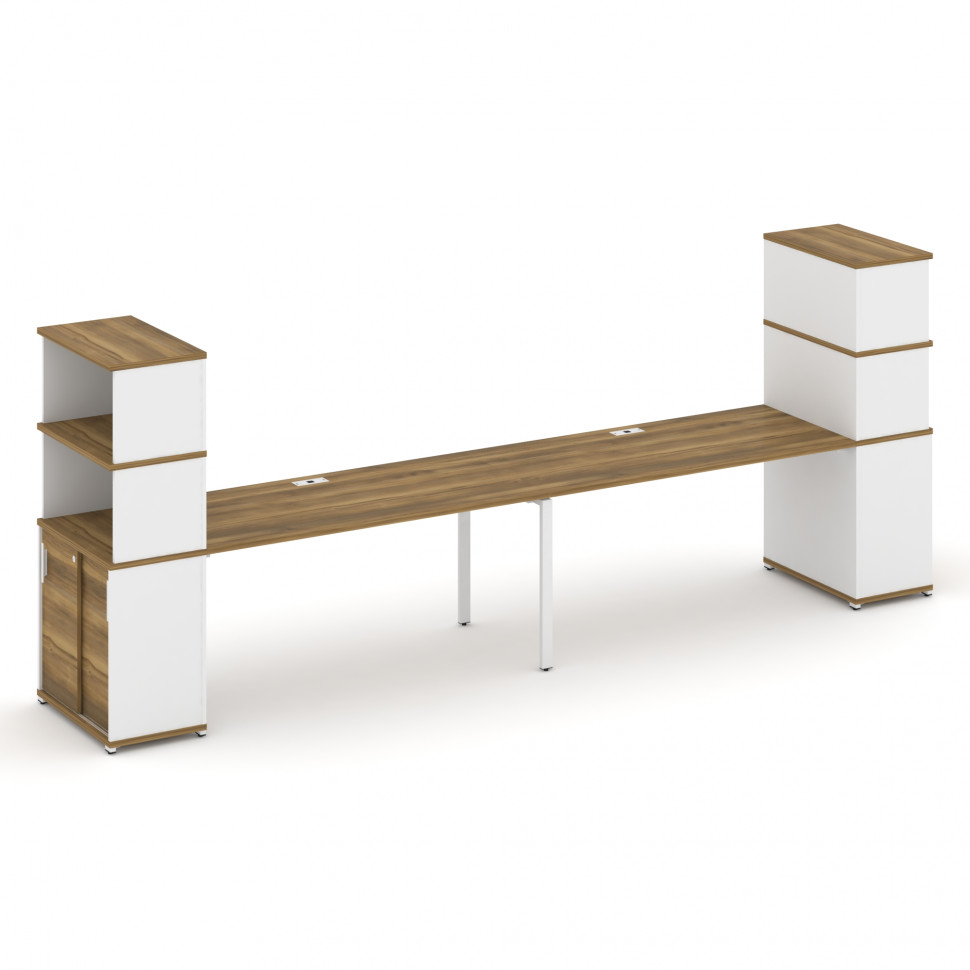 Concept Рабочая станция с опорными шкафом-купе с надставкой выс. CN.ORS-244 W Сандал Янтарный/Белый