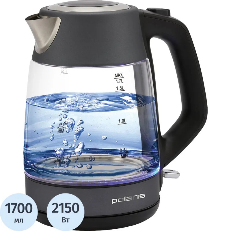 Чайник Polaris  PWK 1760CGL,1,7л, стекло,2150 Вт,подсветка,термометка