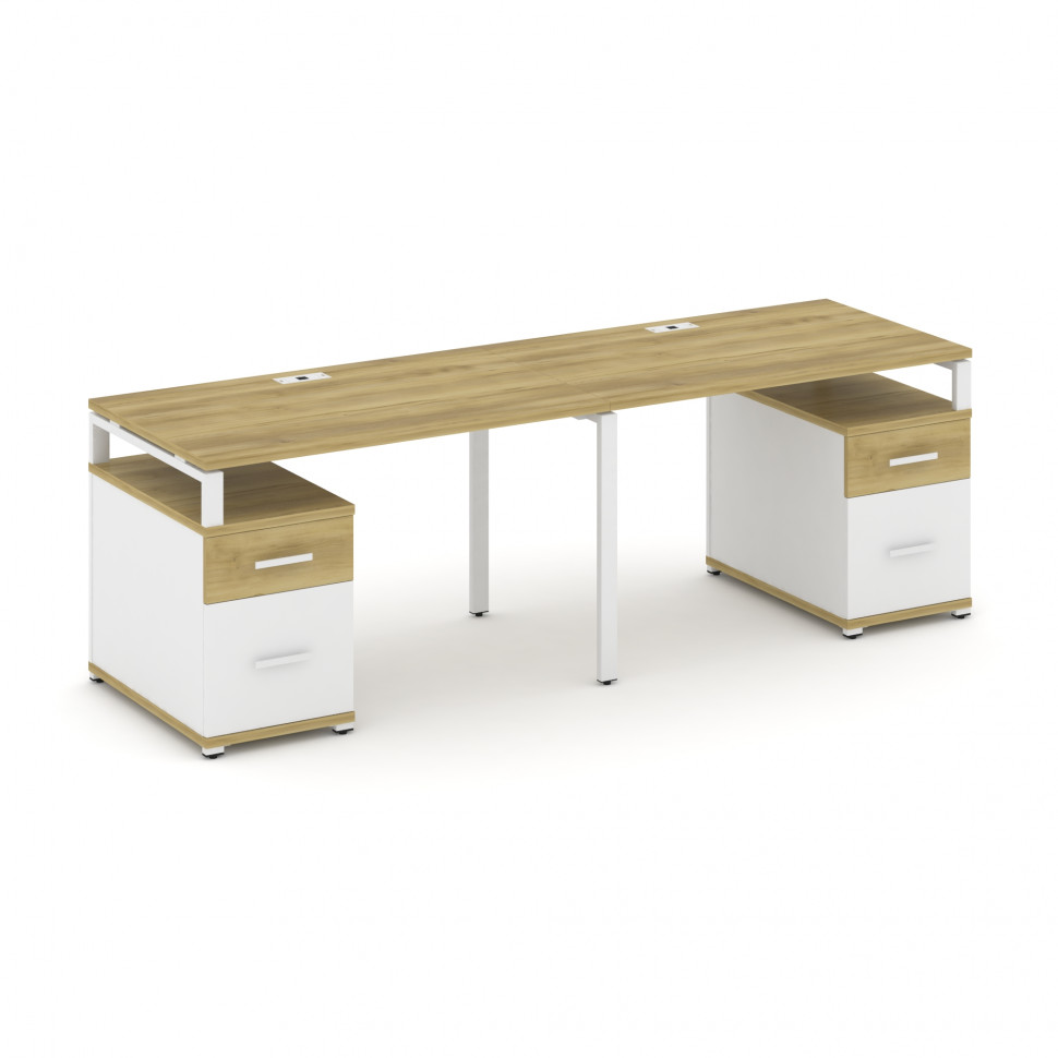 Concept Рабочая станция 2 места с 2 опорными тумбами CN.ORS-322 W Дуб Винченцо/Белый Бриллиант/Метал
