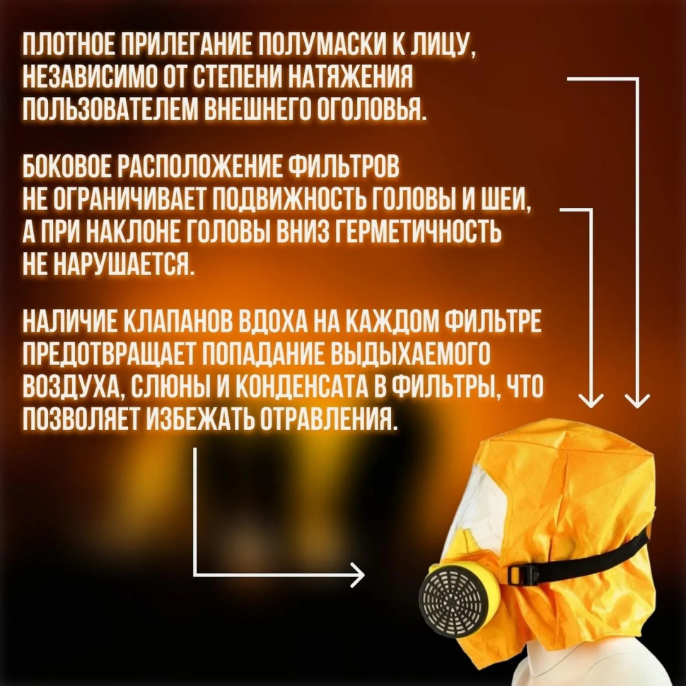 Самоспасатель унифицированный фильтрующий (УФМС)Шанс-ЕУ/ЕД с четвертьмаской