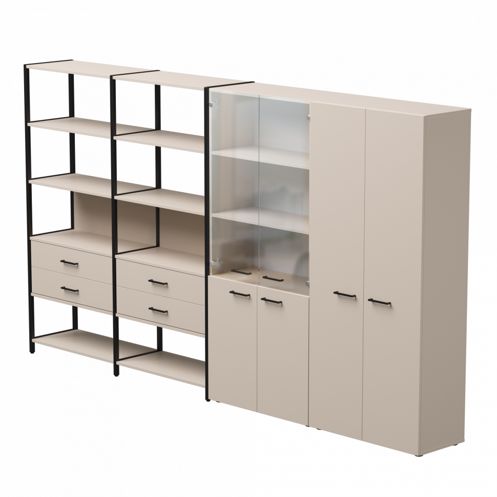 Набор стеллажных систем №16 Everprof EVO (ЭВО) 3235x385x1840 Кашемир/Черный