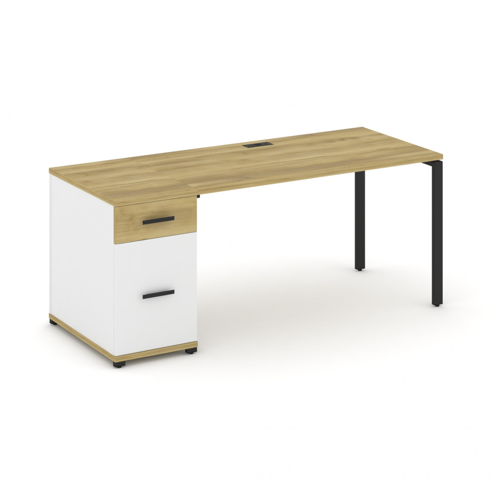 Concept Стол рабочий с 1 опорной тумбой CN.SP-407 B Дуб Винченцо/Белый Бриллиант/Металл Черный 1800*