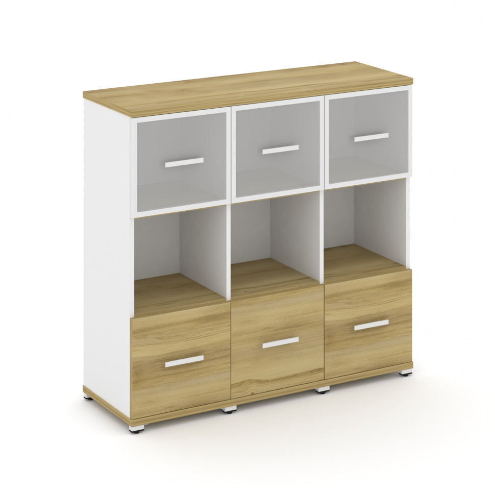 Concept Шкаф 3 узкие секции, 3 ниши CN.STU-335 RMW W Дуб Винченцо/Белый Бриллиант/Металл Белый/Сатин