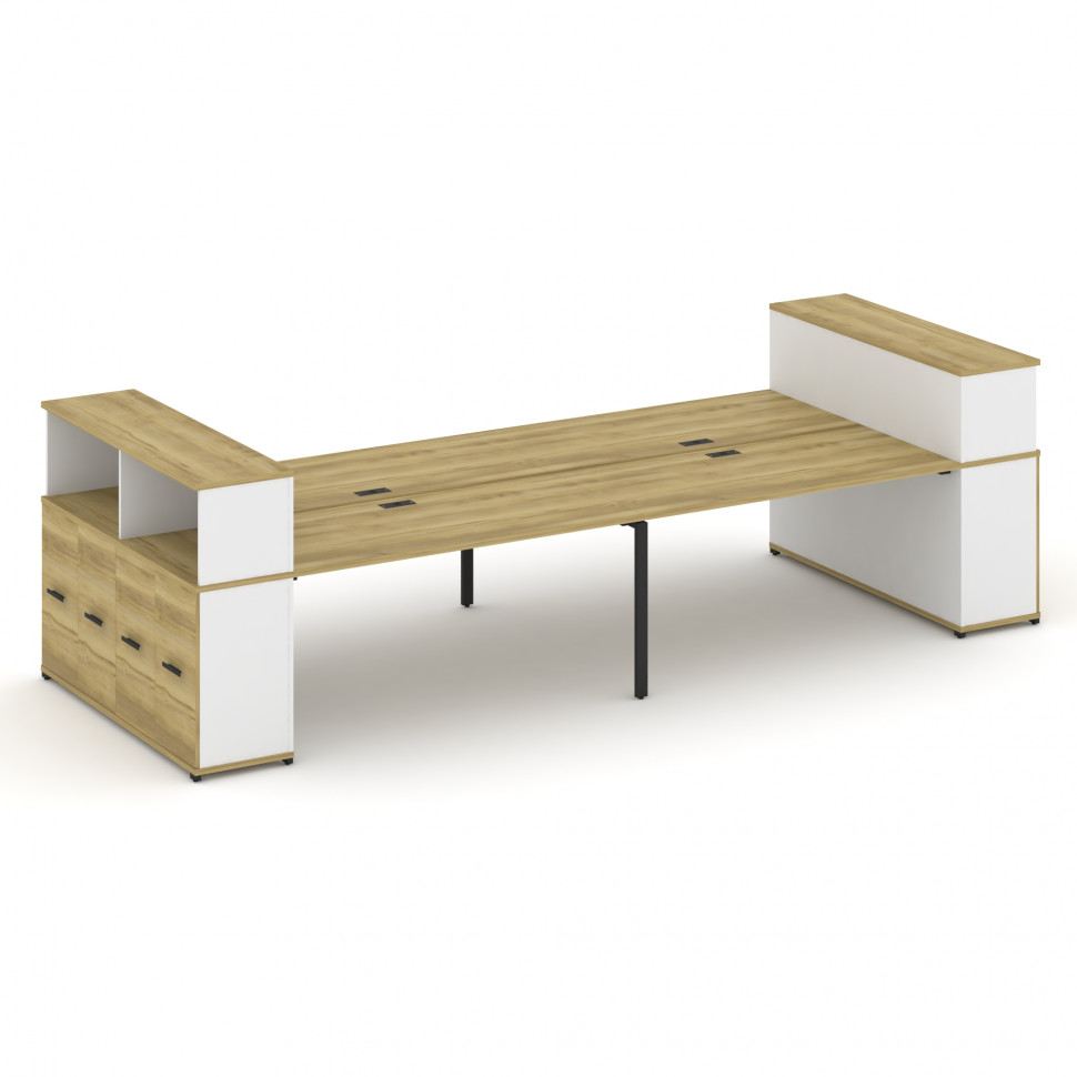 Concept Рабочая станция с опорными распаш. шкафами с надставкой низ. CN.DRS-272 B Дуб Винченцо/Белый