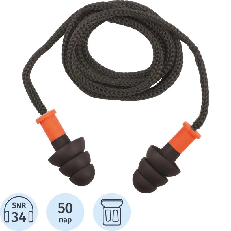 Беруши DELTA PLUS многораз со шнурком в контейнере (CONICFIR050) 50 пар/уп