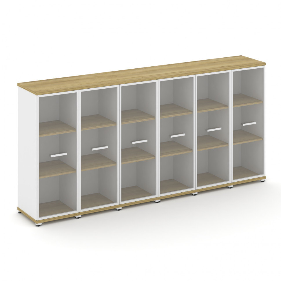 Concept Шкаф 6 узких секций, 3 ниши CN.STU-366 RPW W Дуб Винченцо/Белый Бриллиант/Металл Белый/Прозр