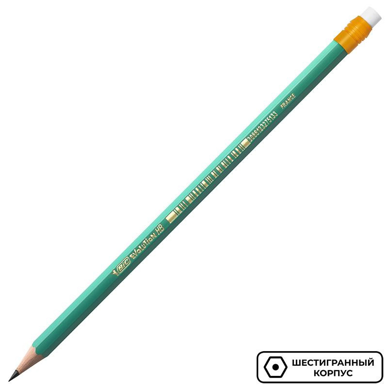 Карандаш чернографитный EVOLUTION ЭКО HB с ластиком пласт., Франция