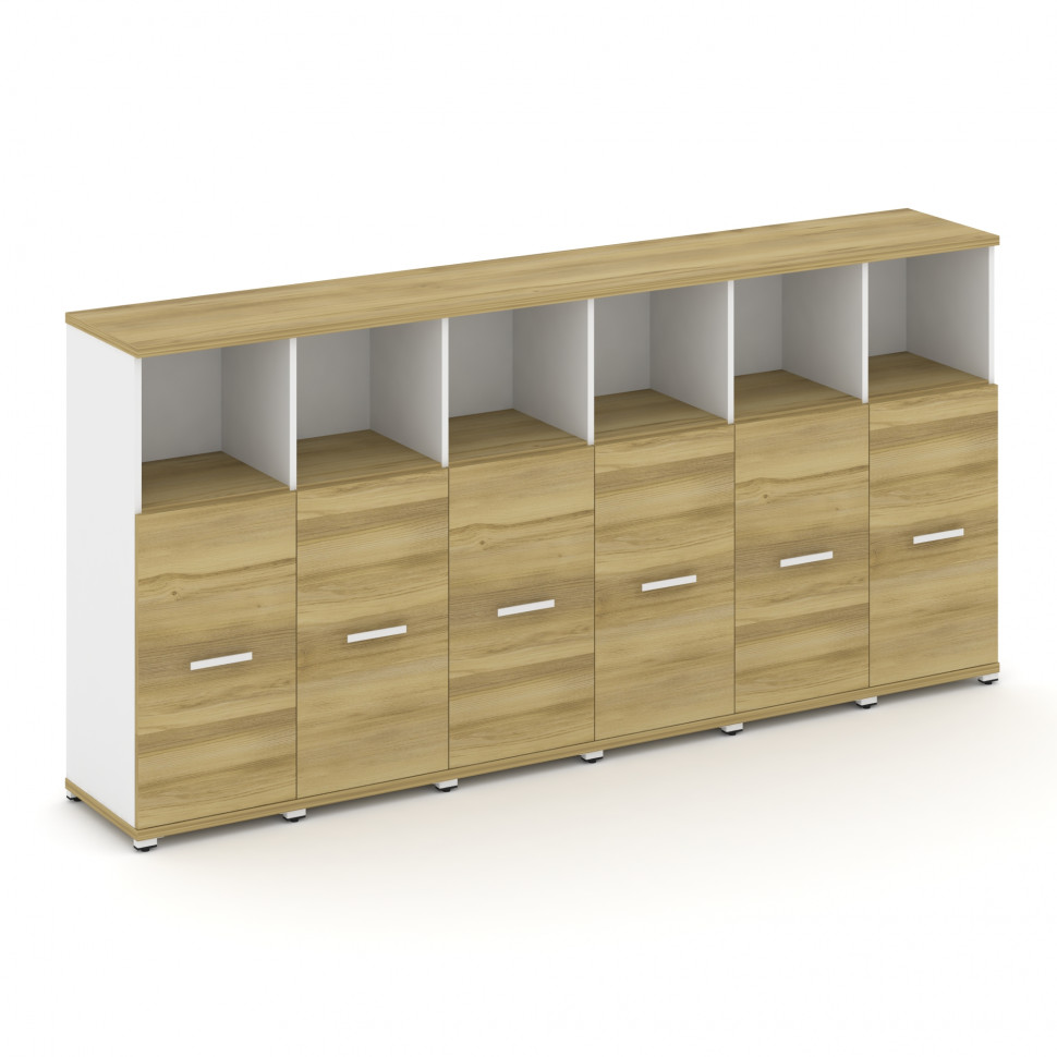 Concept Шкаф 6 узких секций, 3 ниши CN.STU-363 W Дуб Винченцо/Белый Бриллиант/Металл Белый 2500*420*