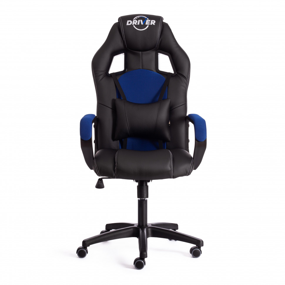 Кресло DRIVER (22) кож/зам/ткань, черный/синий, 36-6/TW-10