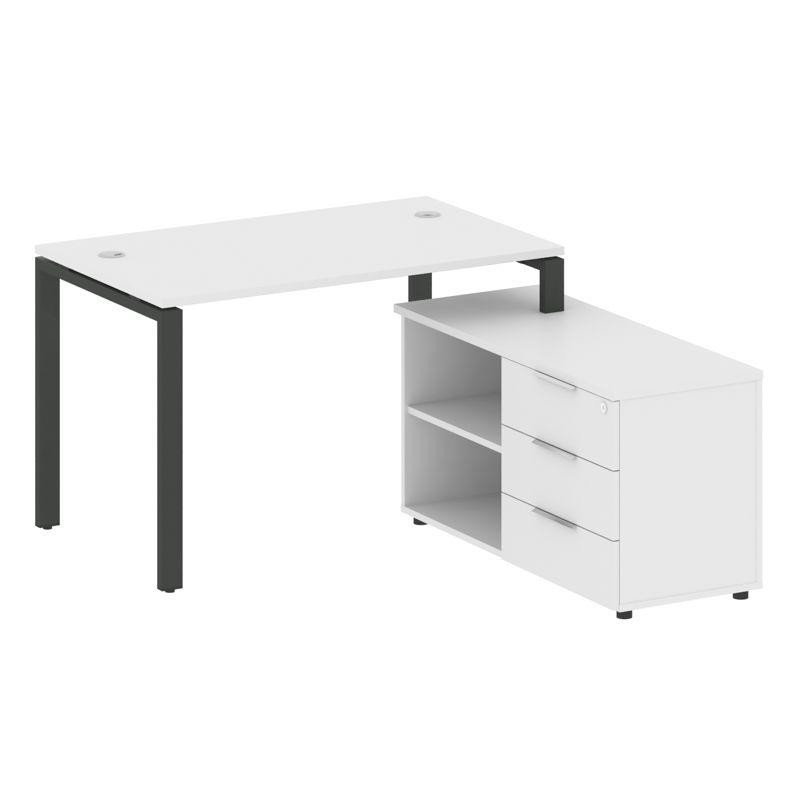 Metal System Рабочая станция с тумбой на П-образном м/к БП.РС-СТС-2.2 (R) Белый/Металл Антрацит 1300