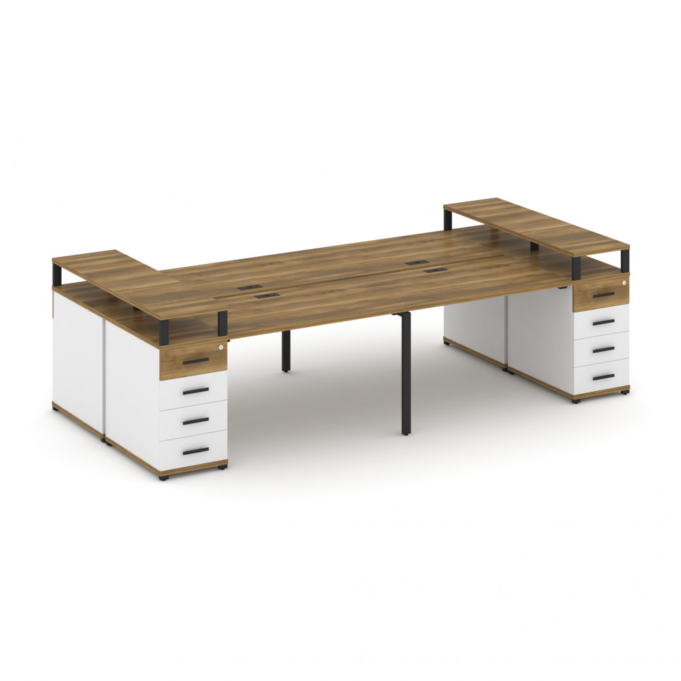 Concept Рабочая станция 4 места с 2 опорными тумбами CN.DRS-442 B Сандал Янтарный/Белый Бриллиант/Ме