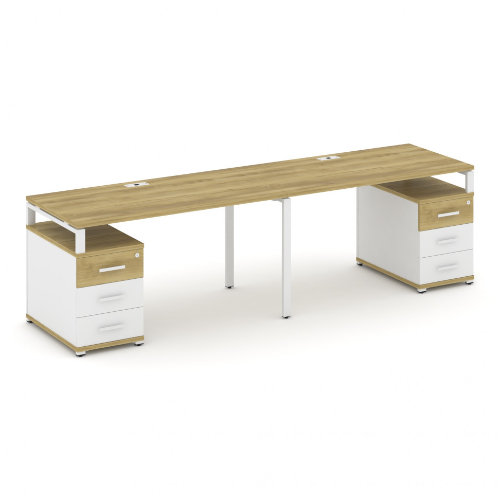 Concept Рабочая станция 2 места с 2 опорными тумбами CN.ORS-319 W Дуб Винченцо/Белый Бриллиант/Метал