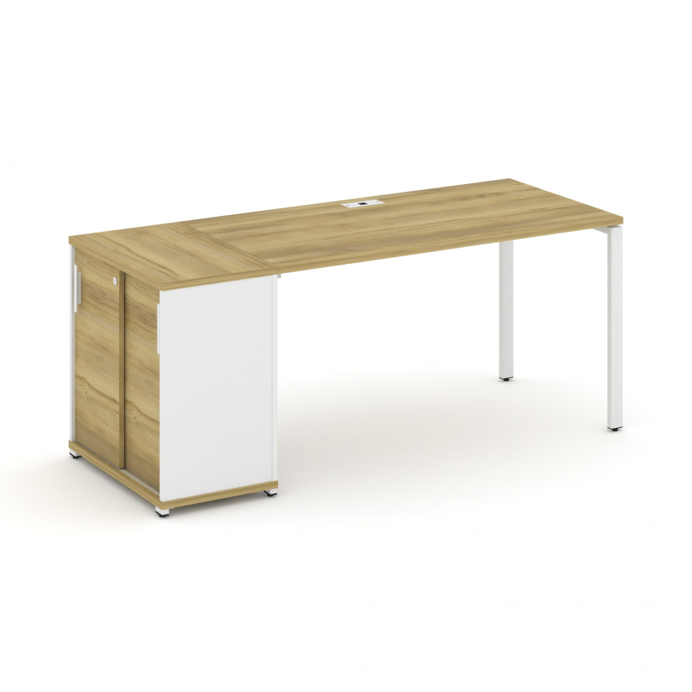 Concept Стол рабочий с опорным шкафом-купе CN.SP-235 W Дуб Винченцо/Белый Бриллиант/Металл Белый 180