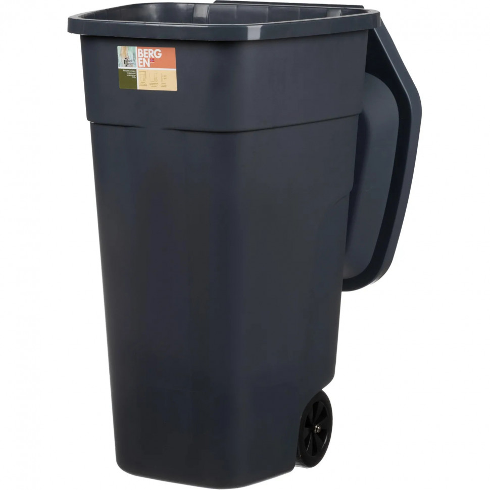 Контейнер-бак мусорный пластик серый, на колесах 110л_PT9957СЕР-1РS