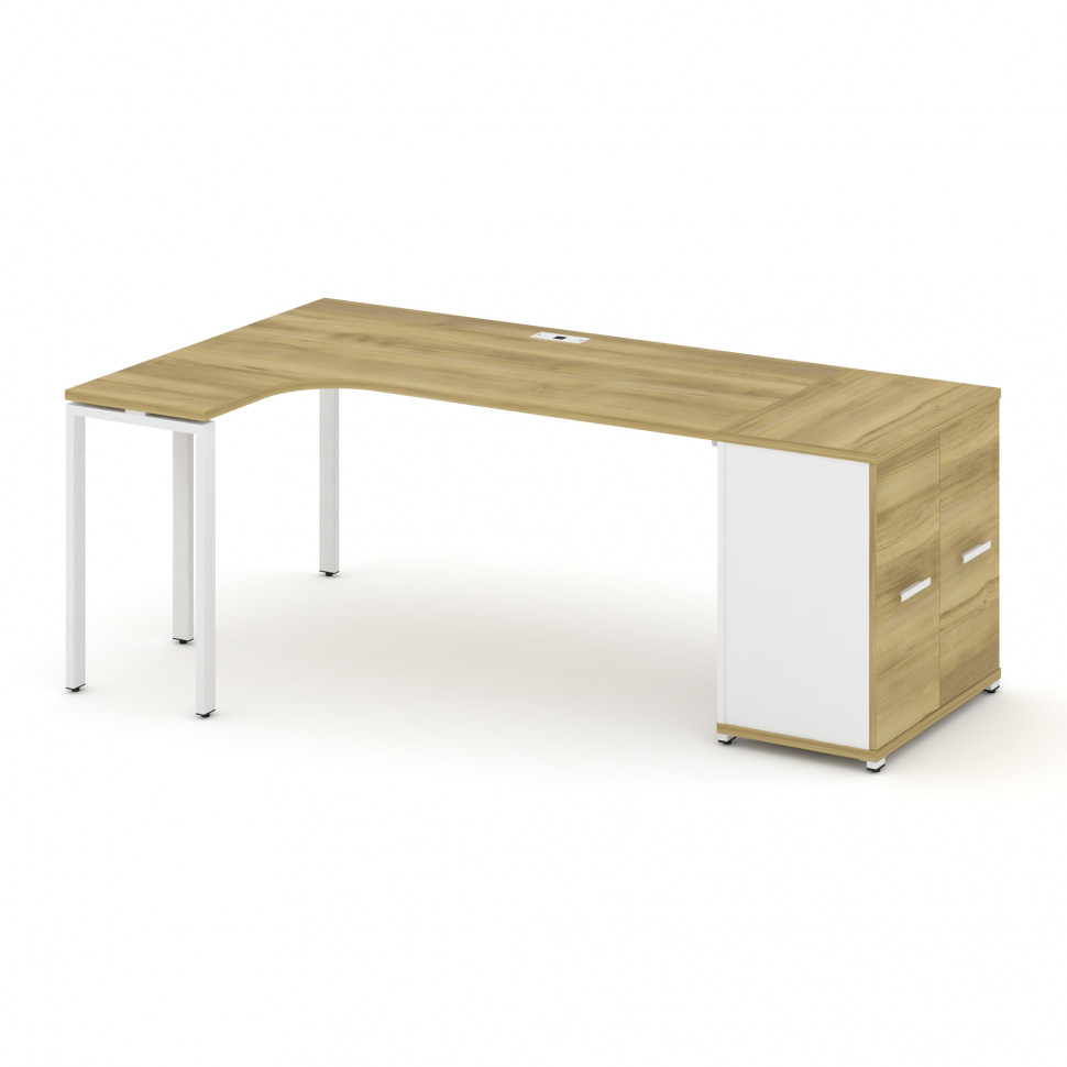 Concept Стол эргономичный с опорным распаш. шкафом CN.SA-210(L) W Дуб Винченцо/Белый Бриллиант/Метал