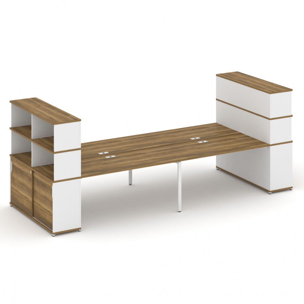 Concept Рабочая станция с опорными шкафами-купе с надставкой выс. CN.DRS-288 W Сандал Янтарный/Белый Concept Рабочая станция с опорными шкафами-купе с надставкой выс. CN.DRS-288 W Сандал Янтарный/Белый