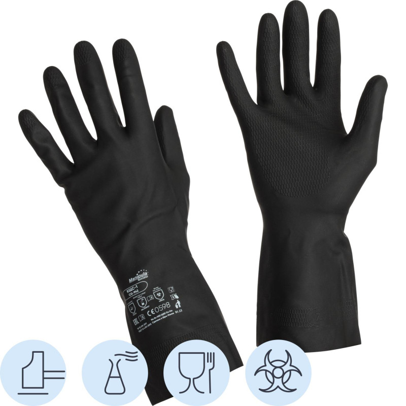 Перчатки защитные латекс,черный Manipula КЩС-1 (L-U-03/CG-942) р.9