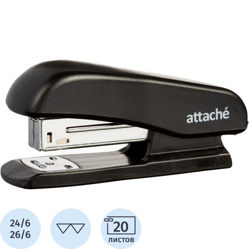Степлер Attache Economy до 20 листов, на 24/6, 26/6 пластик, чёрный