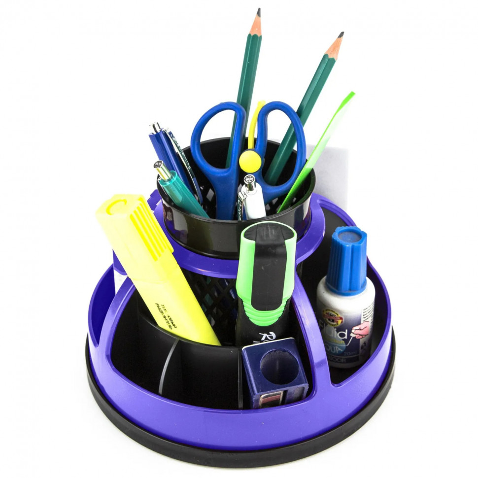 Подставка-органайзер д/канц.мелочей Attache вращ-ся 5 отделнгий фиолет/черн Подставка-органайзер д/канц.мелочей Attache вращ-ся 5 отделнгий фиолет/черн