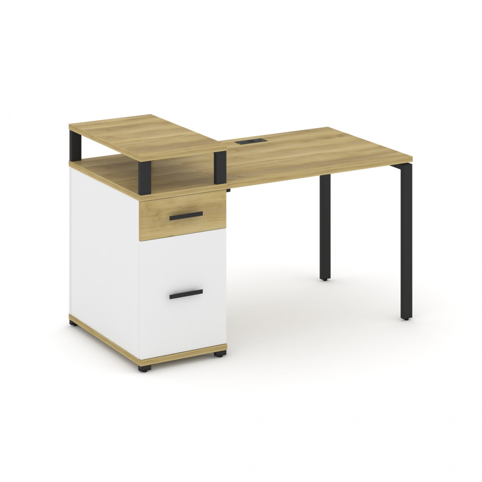 Concept Стол рабочий с 1 опорной тумбой CN.SP-413 B Дуб Винченцо/Белый Бриллиант/Металл Черный 1400*