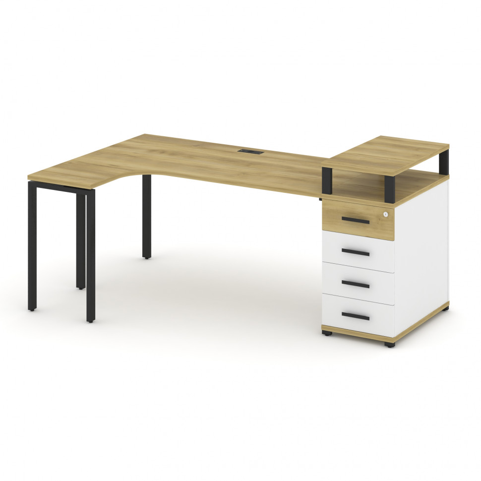 Concept Стол эргономичный CN.SA-406(L) B Дуб Винченцо/Белый Бриллиант/Металл Черный 2000*1180*917 Concept Стол эргономичный CN.SA-406(L) B Дуб Винченцо/Белый Бриллиант/Металл Черный 2000*1180*917