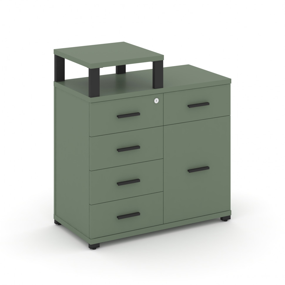 Concept Тумба приставная широкая 5 ящ.+1 распаш. фасад с надставкой узкой CN.TSP-017 B Кобо/Металл Ч Concept Тумба приставная широкая 5 ящ.+1 распаш. фасад с надставкой узкой CN.TSP-017 B Кобо/Металл Ч