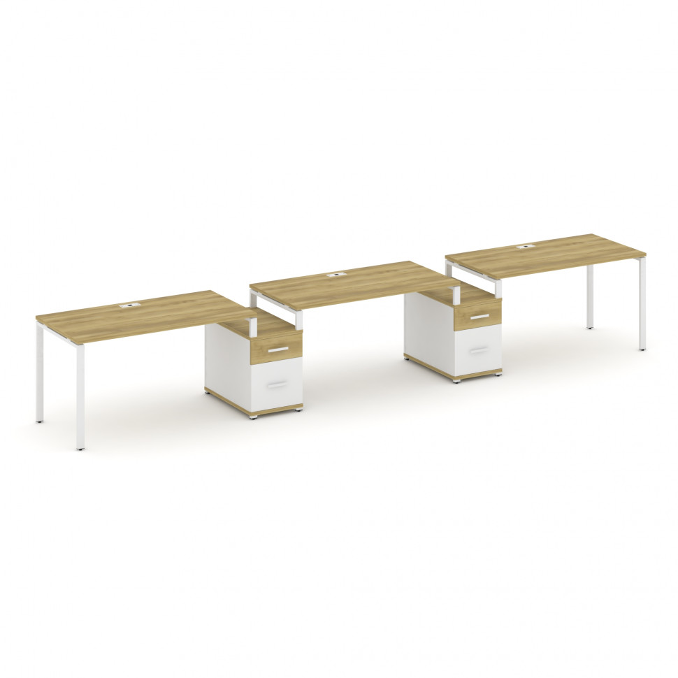 Concept Рабочая станция 3 места с 2 опорными тумбами CN.ORS-331 W Дуб Винченцо/Белый Бриллиант/Метал