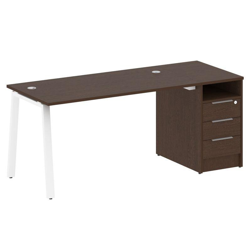 Metal System Рабочая станция с тумбой на А-образном м/к БА.РС-СТП-1.3 Венге Цаво/Металл Белый 1812*7