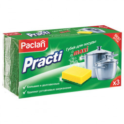 Губки бытовые для мытья посуды, КОМПЛЕКТ 3 шт., чистящий слой (абразив), PACLAN "Practi Maxi", 409121