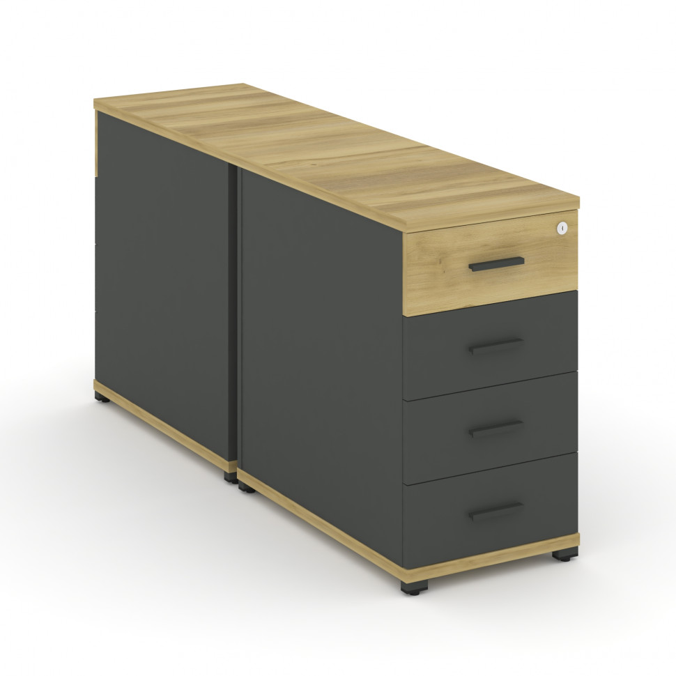 Concept Тумба двухсторонняя опорная/приставная 4 ящ. CN.DTGO-002 A Дуб Винченцо/Антрацит/Металл Антр