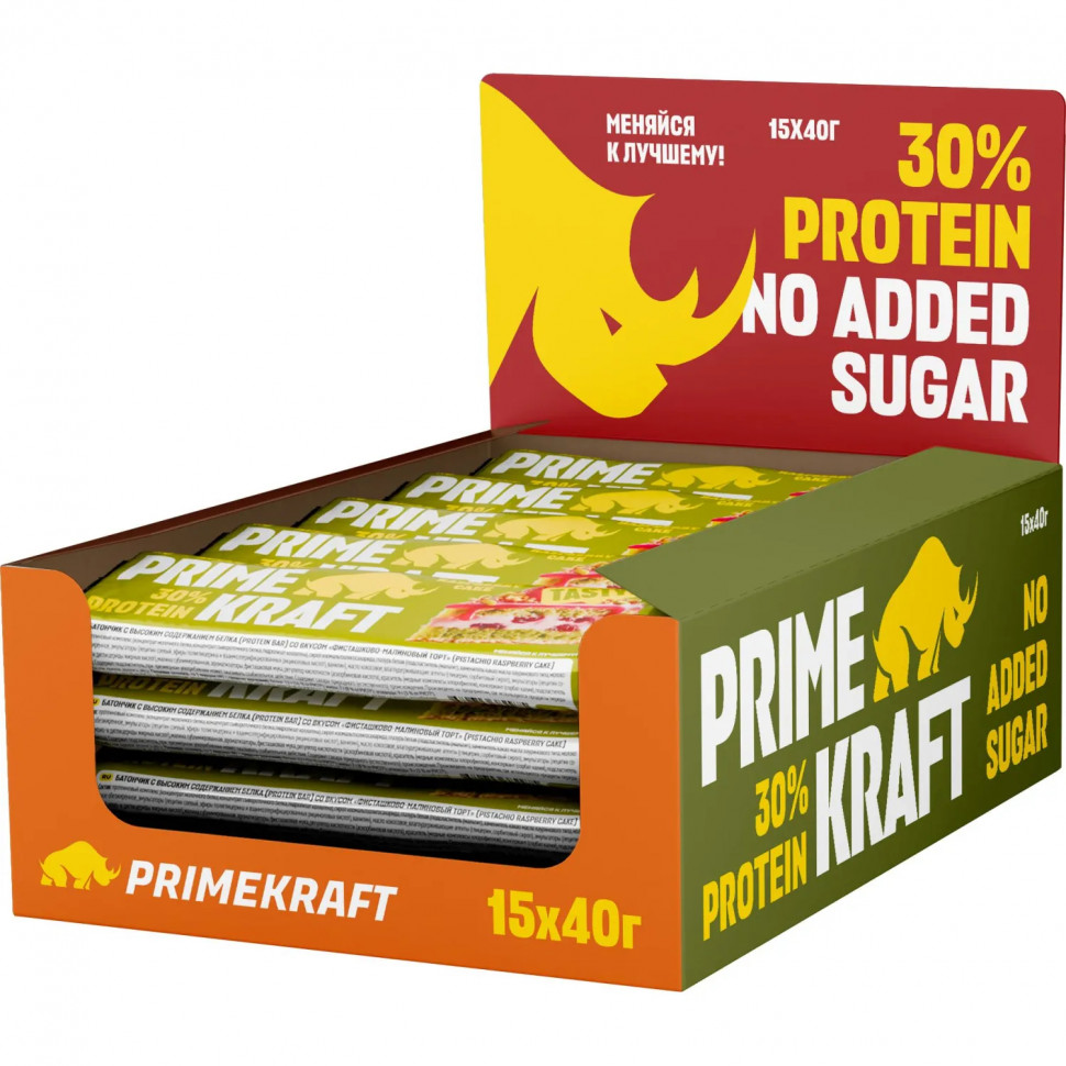 Батончик PRIMEKRAFT Фисташково-малиновый торт с выс содерж бел, 40гx15шт/уп