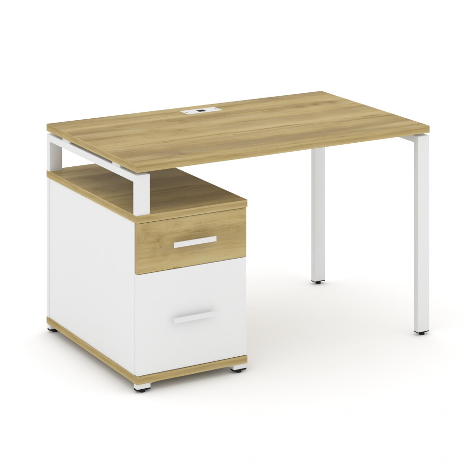 Concept Стол письменный с 1 опорной тумбой CN.SP-306 W Дуб Винченцо/Белый Бриллиант/Металл Белый 118 Concept Стол письменный с 1 опорной тумбой CN.SP-306 W Дуб Винченцо/Белый Бриллиант/Металл Белый 118