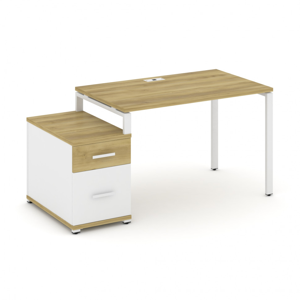 Concept Стол письменный с 1 опорной тумбой CN.SP-306 W Дуб Винченцо/Белый Бриллиант/Металл Белый 118 Concept Стол письменный с 1 опорной тумбой CN.SP-306 W Дуб Винченцо/Белый Бриллиант/Металл Белый 118