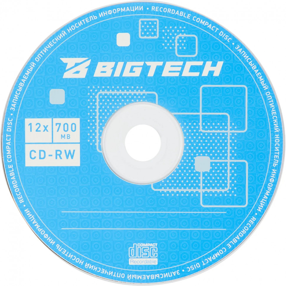 Носители информации Bigtech YCDRWB001 CD-RW/700 МБ/12x/50шт/уп cake box