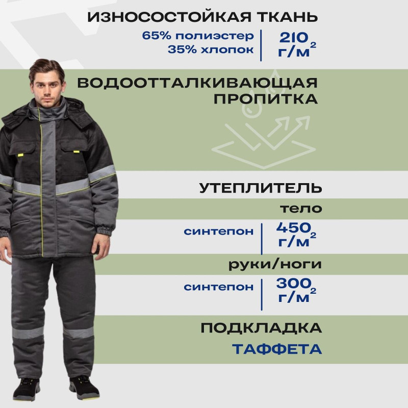 Костюм рабочий зимний муж з43-КПК сер/чер р.56-58/182-188 (серия З)