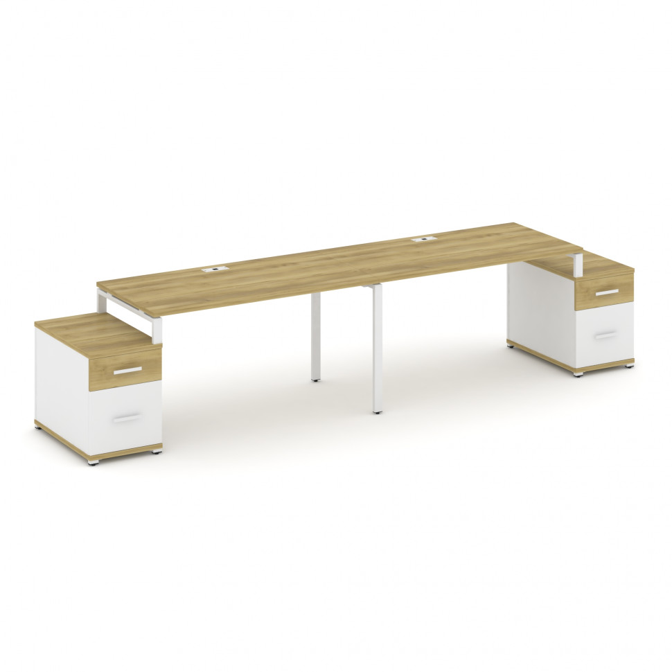 Concept Рабочая станция 2 места с 2 опорными тумбами CN.ORS-323 W Дуб Винченцо/Белый Бриллиант/Метал