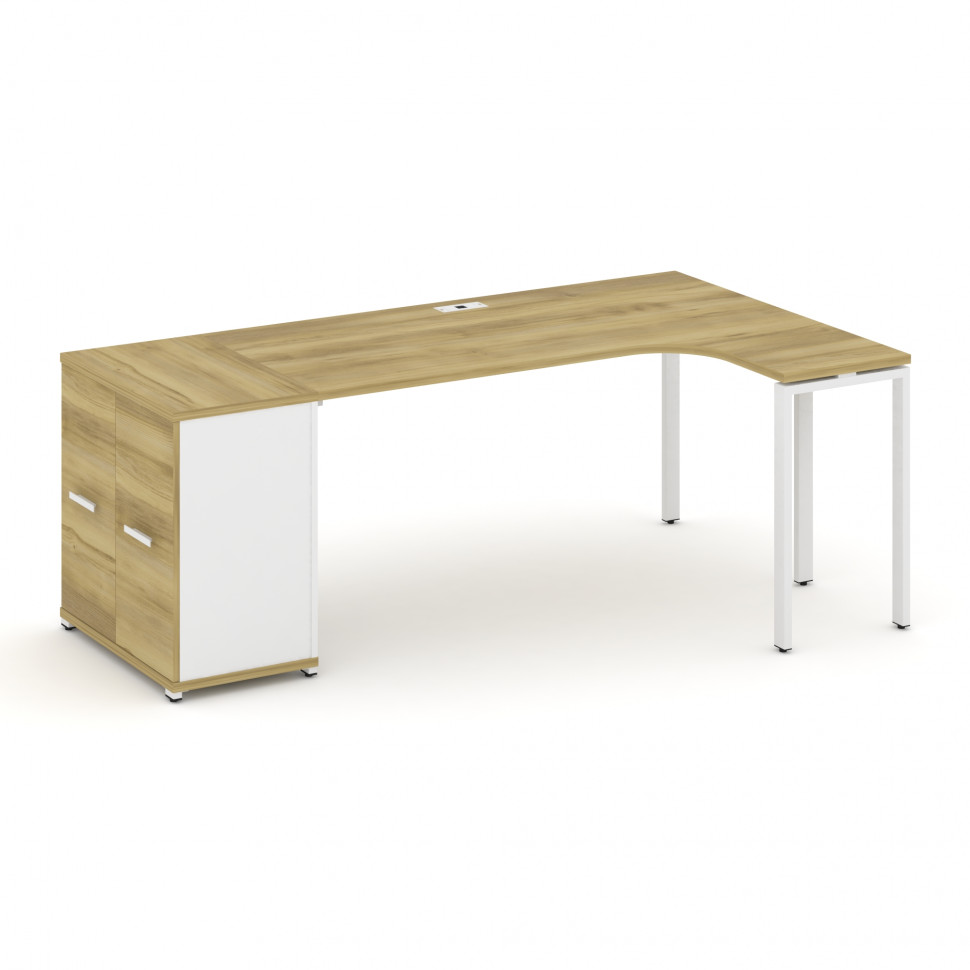 Concept Стол эргономичный с опорным распаш. шкафом CN.SA-210(R) W Дуб Винченцо/Белый Бриллиант/Метал