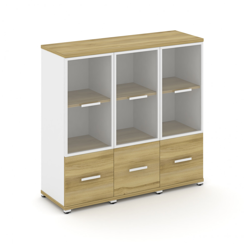 Concept Шкаф 3 узкие секции, 3 ниши CN.STU-332 RPW W Дуб Винченцо/Белый Бриллиант/Металл Белый/Прозр