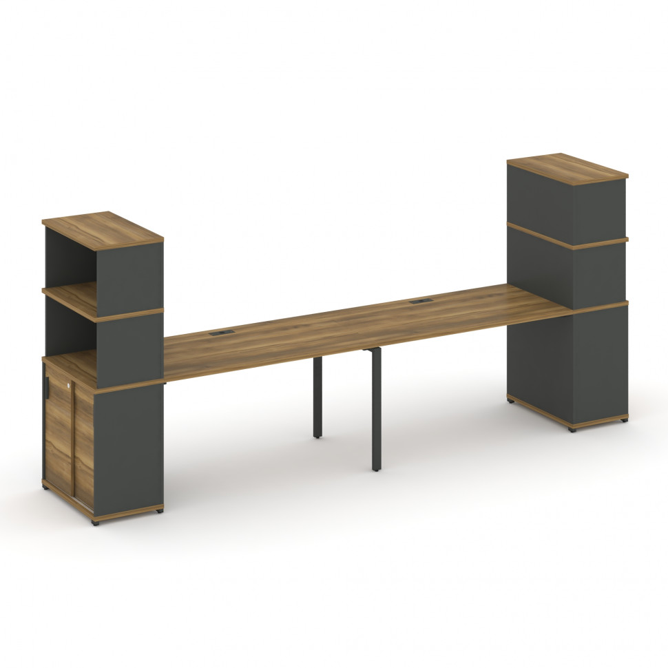 Concept Рабочая станция с опорными шкафом-купе с надставкой выс. CN.ORS-244 A Сандал Янтарный/Антрац