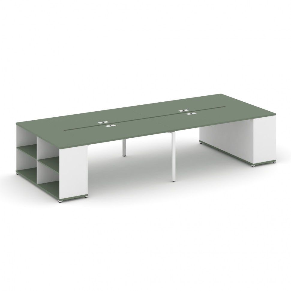 Concept Рабочая станция с опорными стеллажами CN.DRS-248 Кобо/Белый Бриллиант/Металл Белый 4000*1480 Concept Рабочая станция с опорными стеллажами CN.DRS-248 Кобо/Белый Бриллиант/Металл Белый 4000*1480