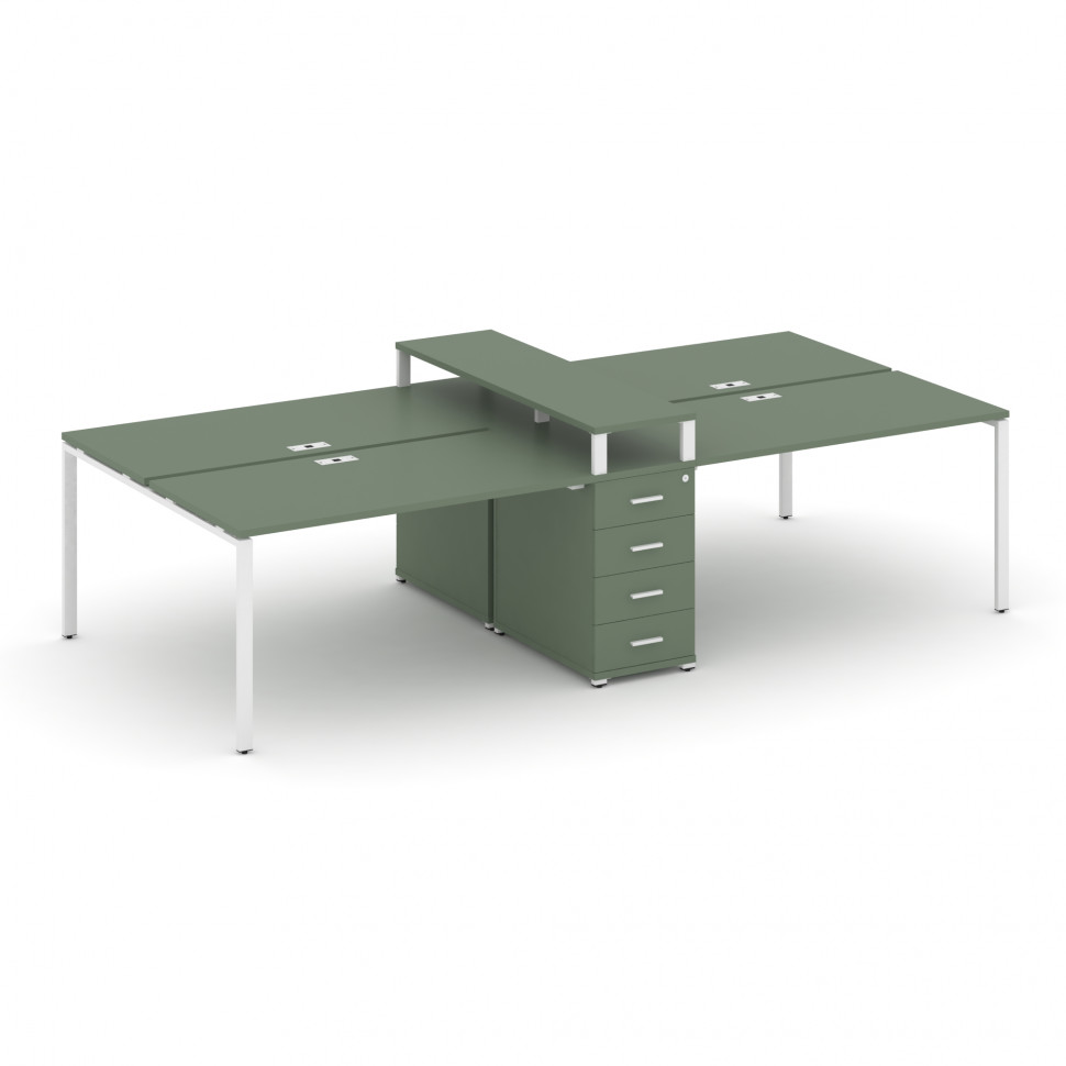 Concept Рабочая станция 4 места с 1 опорной тумбой CN.DRS-434 W Кобо/Металл Белый 2780*1480*917