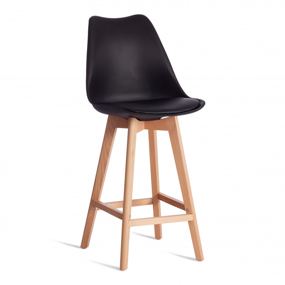 Стул барный TULIP BAR (mod. C1014H-1) пластик/дерево, 42 х 47,5 х 104 см, Black (Черный) 3010/ натуральный