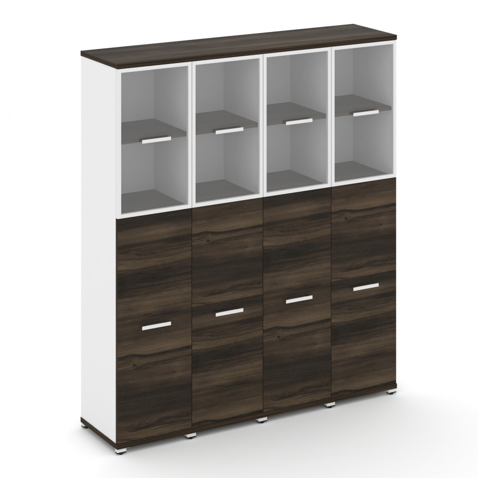 Concept Шкаф 4 узкие секции, 5 ниш CN.STU-545 RPW W Дуб Мали/Белый Бриллиант/Металл Белый/Прозрачный