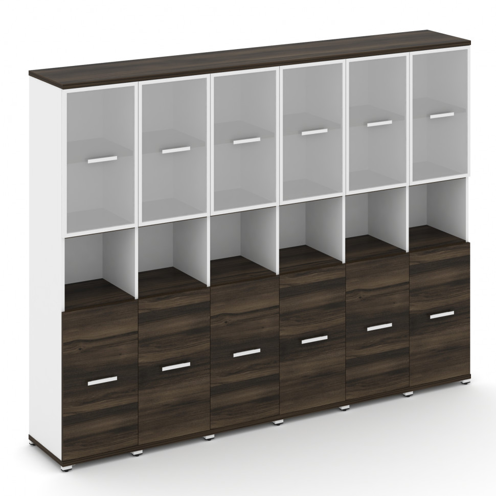 Concept Шкаф 6 узких секций, 5 ниш CN.STU-563 RMW W Дуб Мали/Белый Бриллиант/Металл Белый/Сатин 2500