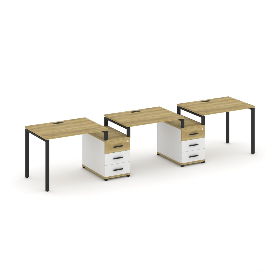 Concept Рабочая станция 3 места с 2 опорными тумбами CN.ORS-325 B Дуб Винченцо/Белый Бриллиант/Метал