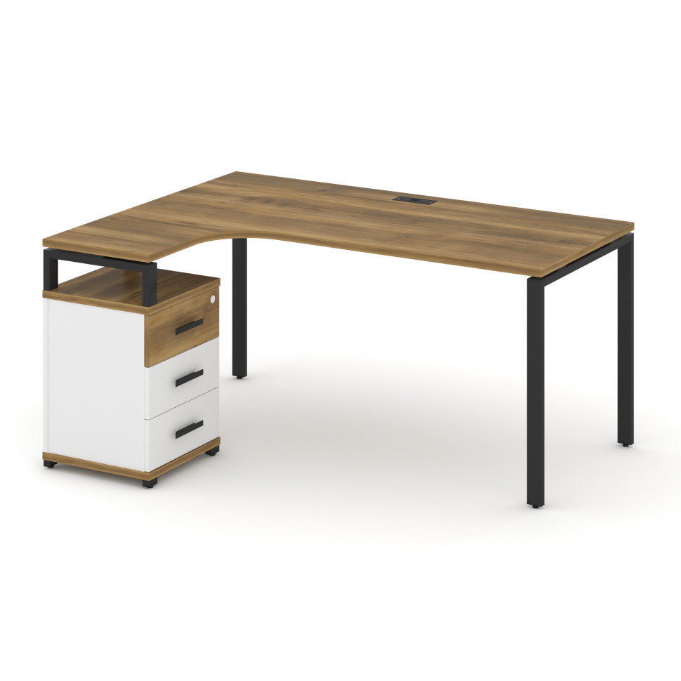 Concept Стол эргономичный с опорной тумбой CN.SA-307(L) B Сандал Янтарный/Белый Бриллиант/Металл Чер